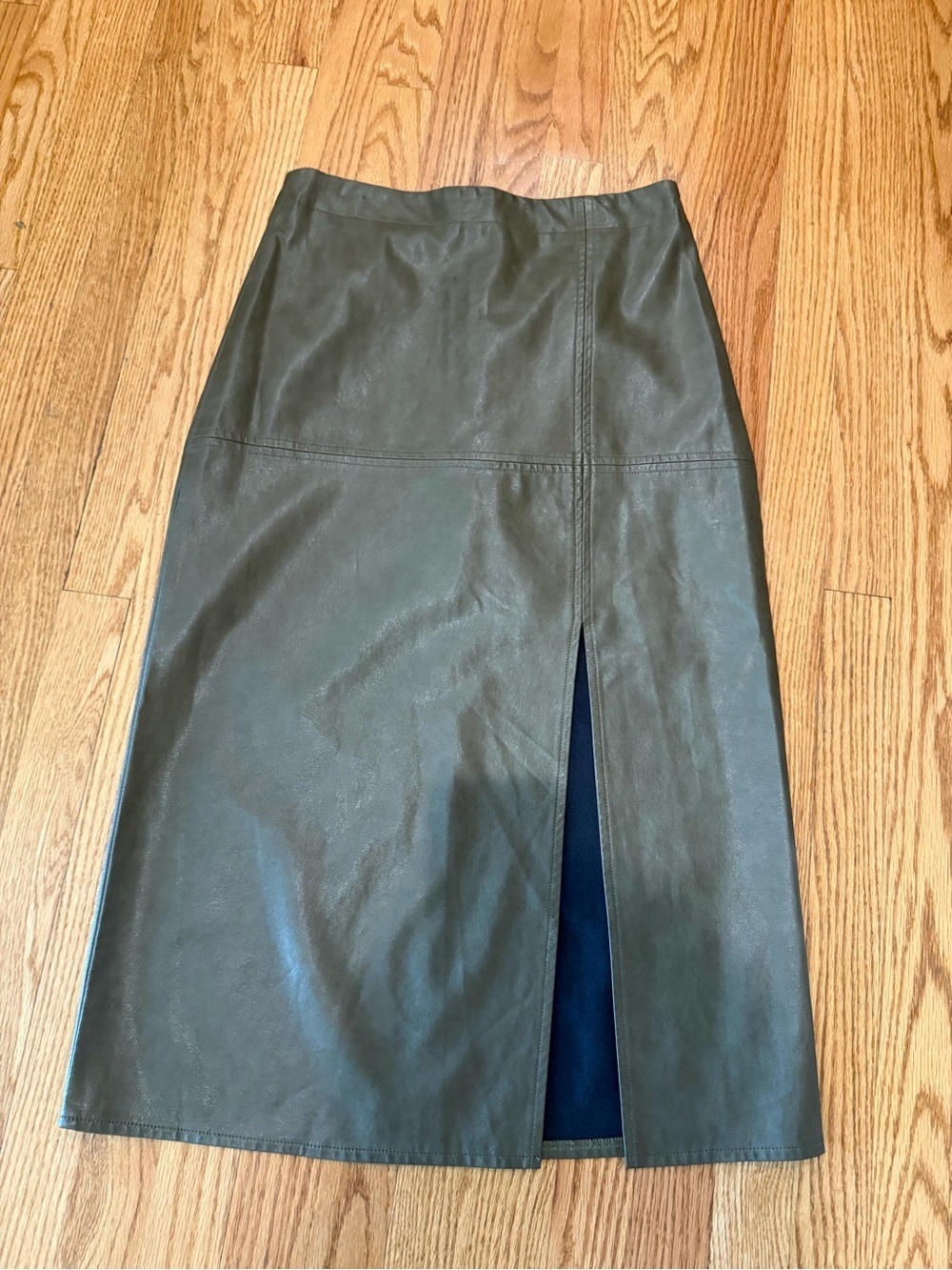 all:row Faux Leather Midi Skirt in Olive/Army Green | Size M